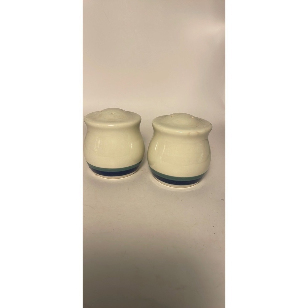 Vintage Pfaltzgraff Northwinds Ceramic Blue Green Stripes Salt Pepper Shakers